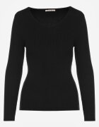 j&x Pulover Cambrat Negru din Tricot Reiat din Bumbac cu Decolteu în V Tesma