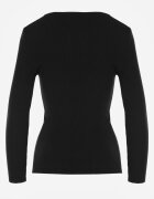 j&x Pulover Cambrat Negru din Tricot Reiat din Bumbac cu Decolteu în V Tesma