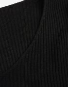j&x Pulover Cambrat Negru din Tricot Reiat din Bumbac cu Decolteu în V Tesma