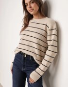 j&x Pulover Casual din lână și bumbac cu croială dreaptă în dungi Nobosa Bej