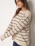 j&x Pulover Casual din lână și bumbac cu croială dreaptă în dungi Nobosa Bej