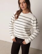 j&x Pulover Casual din lână și bumbac cu croială dreaptă în dungi Nobosa Bej deschis