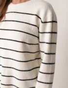 j&x Pulover Casual din lână și bumbac cu croială dreaptă în dungi Nobosa Bej deschis