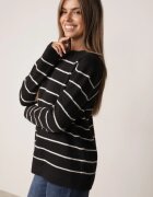j&x Pulover Casual din lână și bumbac cu croială dreaptă în dungi Nobosa Negru