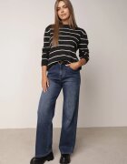 j&x Pulover Casual din lână și bumbac cu croială dreaptă în dungi Nobosa Negru