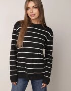 j&x Pulover Casual din lână și bumbac cu croială dreaptă în dungi Nobosa Negru