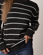 j&x Pulover Casual din lână și bumbac cu croială dreaptă în dungi Nobosa Negru