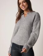 j&x Pulover clasic cu guler polo din tricot moale cu lână Montis Gri