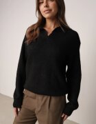 j&x Pulover clasic cu guler polo din tricot moale cu lână Montis Negru