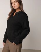 j&x Pulover clasic cu guler polo din tricot moale cu lână Montis Negru