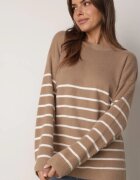 j&x Pulover clasic cu lână în dungi orizontale Saminoge Bej
