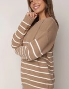 j&x Pulover clasic cu lână în dungi orizontale Saminoge Bej
