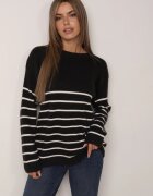 j&x Pulover clasic cu lână în dungi orizontale Saminoge Negru