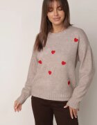 j&x Pulover Clasic cu Lână și Bumbac Decorat cu Broderie în Formă de Inimioare Agastina Bej