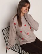 j&x Pulover Clasic cu Lână și Bumbac Decorat cu Broderie în Formă de Inimioare Agastina Bej