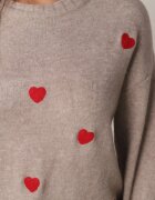 j&x Pulover Clasic cu Lână și Bumbac Decorat cu Broderie în Formă de Inimioare Agastina Bej