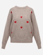 j&x Pulover Clasic cu Lână și Bumbac Decorat cu Broderie în Formă de Inimioare Agastina Bej