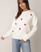 j&x Pulover Clasic cu Lână și Bumbac Decorat cu Broderie în Formă de Inimioare Agastina Bej deschis