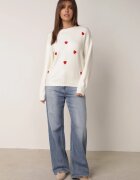 j&x Pulover Clasic cu Lână și Bumbac Decorat cu Broderie în Formă de Inimioare Agastina Bej deschis