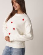 j&x Pulover Clasic cu Lână și Bumbac Decorat cu Broderie în Formă de Inimioare Agastina Bej deschis