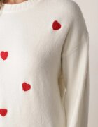 j&x Pulover Clasic cu Lână și Bumbac Decorat cu Broderie în Formă de Inimioare Agastina Bej deschis