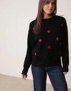 j&x Pulover Clasic cu Lână și Bumbac Decorat cu Broderie în Formă de Inimioare Agastina Negru