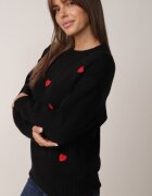 j&x Pulover Clasic cu Lână și Bumbac Decorat cu Broderie în Formă de Inimioare Agastina Negru