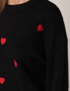 j&x Pulover Clasic cu Lână și Bumbac Decorat cu Broderie în Formă de Inimioare Agastina Negru