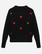 j&x Pulover Clasic cu Lână și Bumbac Decorat cu Broderie în Formă de Inimioare Agastina Negru