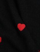 j&x Pulover Clasic cu Lână și Bumbac Decorat cu Broderie în Formă de Inimioare Agastina Negru