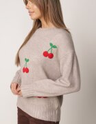 j&x Pulover clasic cu lână și vișine în relief Ellatera Bej