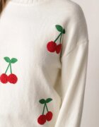 j&x Pulover clasic cu lână și vișine în relief Ellatera Bej deschis