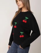 j&x Pulover clasic cu lână și vișine în relief Ellatera Negru