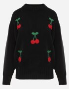 j&x Pulover clasic cu lână și vișine în relief Ellatera Negru