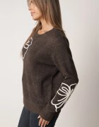j&x Pulover clasic din lână decorat cu aplicație florală Newlona Maro