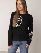 j&x Pulover clasic din lână decorat cu aplicație florală Newlona Negru