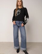 j&x Pulover clasic din lână decorat cu aplicație florală Newlona Negru