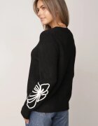 j&x Pulover clasic din lână decorat cu aplicație florală Newlona Negru