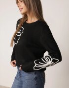 j&x Pulover clasic din lână decorat cu aplicație florală Newlona Negru