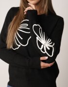 j&x Pulover clasic din lână decorat cu aplicație florală Newlona Negru