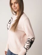 j&x Pulover clasic din lână decorat cu aplicație florală Newlona Roz deschis