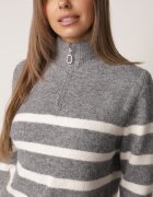 j&x Pulover cu bumbac și lână în dungi orizontale cu guler tip tunică și fermoar Tefrota Gri