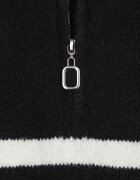 j&x Pulover cu bumbac și lână în dungi orizontale cu guler tip tunică și fermoar Tefrota Negru