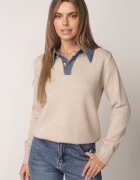 j&x Pulover cu guler din blugi și nasturi Tanlofi Bej