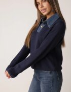 j&x Pulover cu guler din blugi și nasturi Tanlofi Bleumarin