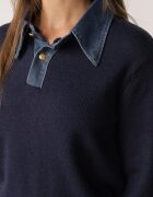 j&x Pulover cu guler din blugi și nasturi Tanlofi Bleumarin