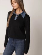 j&x Pulover cu guler din blugi și nasturi Tanlofi Negru