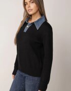 j&x Pulover cu guler din blugi și nasturi Tanlofi Negru