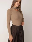 j&x Pulover cu guler înalt reiat din bumbac cu decupaj distinctiv în față Anwesa Bej