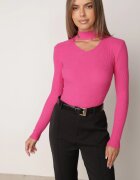 j&x Pulover cu guler înalt reiat din bumbac cu decupaj distinctiv în față Anwesa Fucsia
